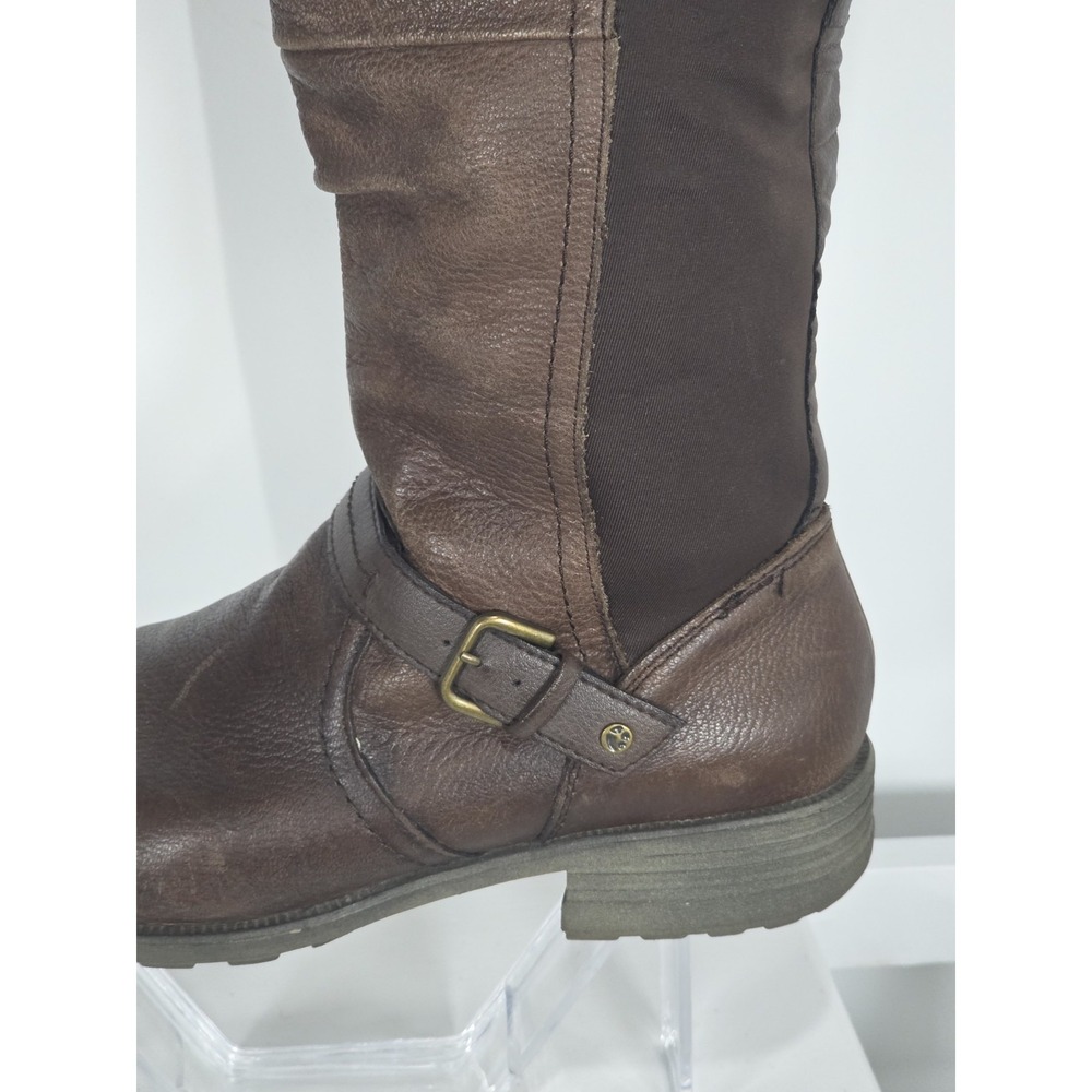 Earth Origans  Brown Leather Tall Riding Boots Buckle Penelope 11 Wide Shaft - Picture 6 of 9